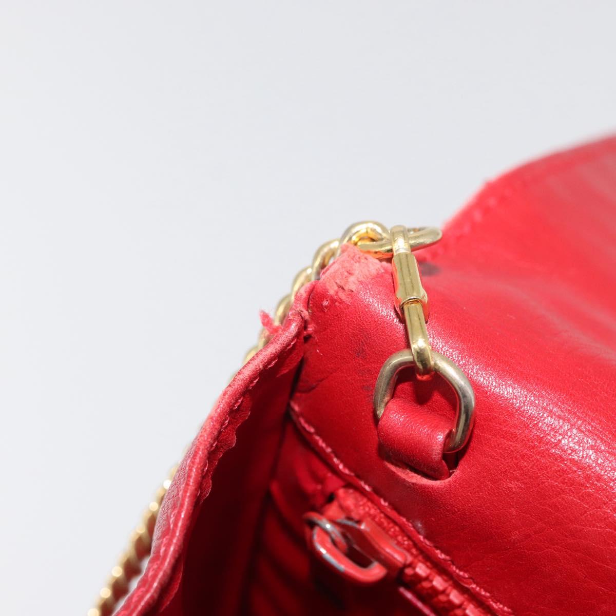 CELINE Chain Shoulder Bag Leather 2way Red Gold Auth BA13005