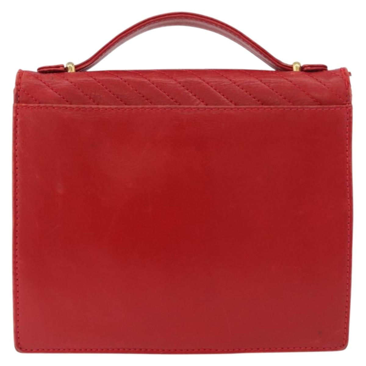 CELINE Chain Shoulder Bag Leather 2way Red Gold Auth BA13005