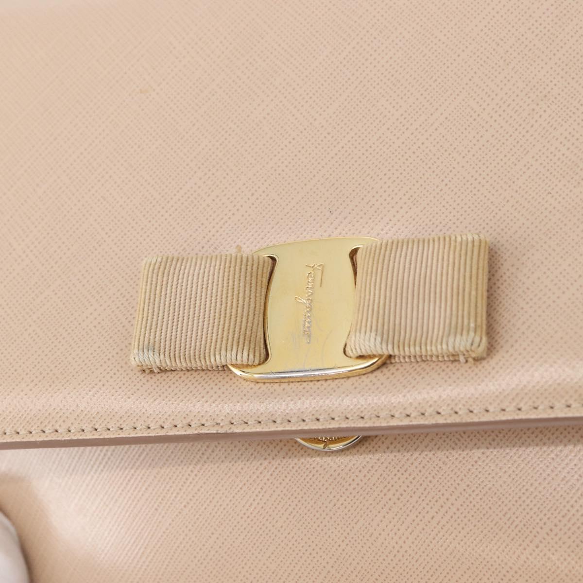 Salvatore Ferragamo Vala Chain Shoulder Bag Leather Gold Beige Auth BA13006