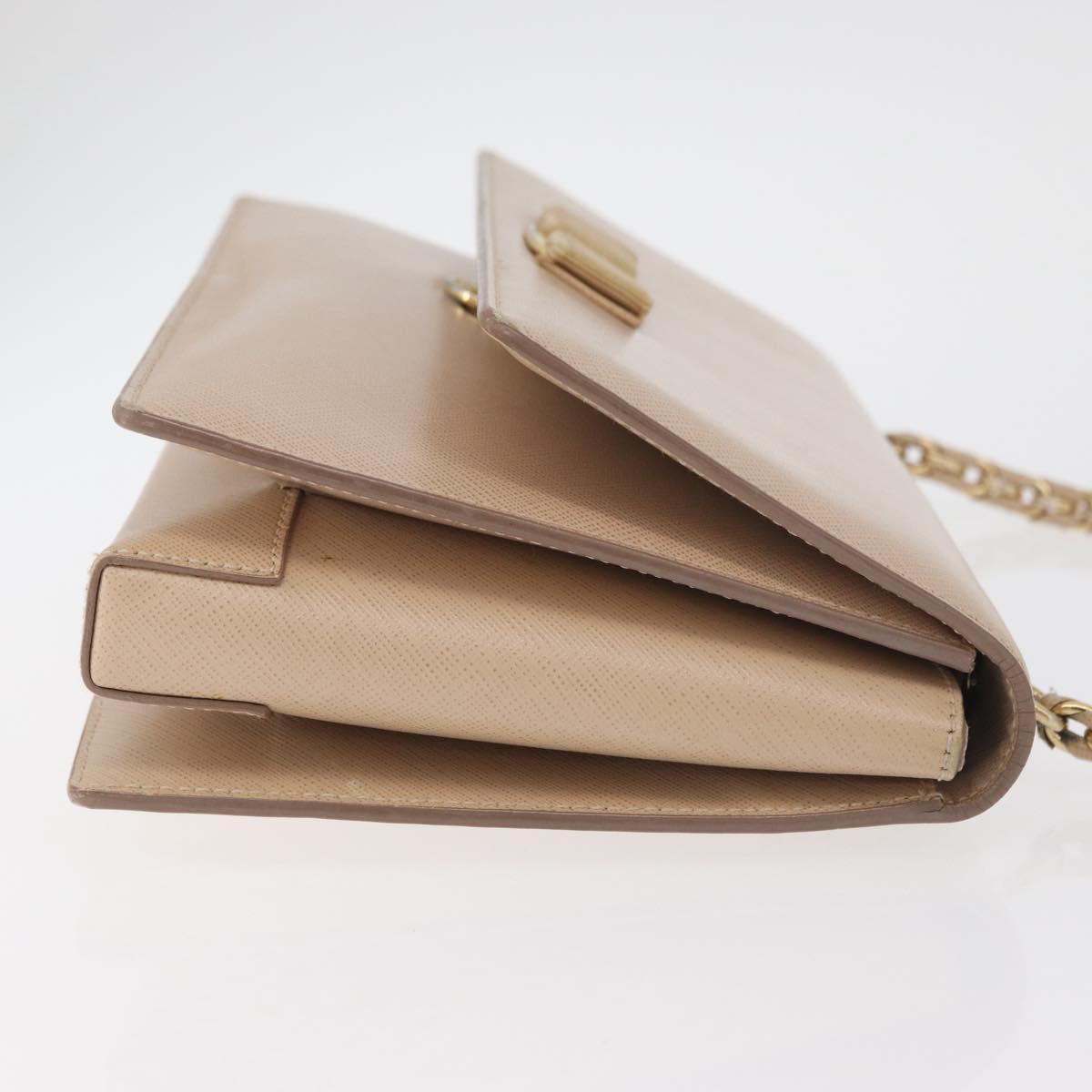 Salvatore Ferragamo Vala Chain Shoulder Bag Leather Gold Beige Auth BA13006