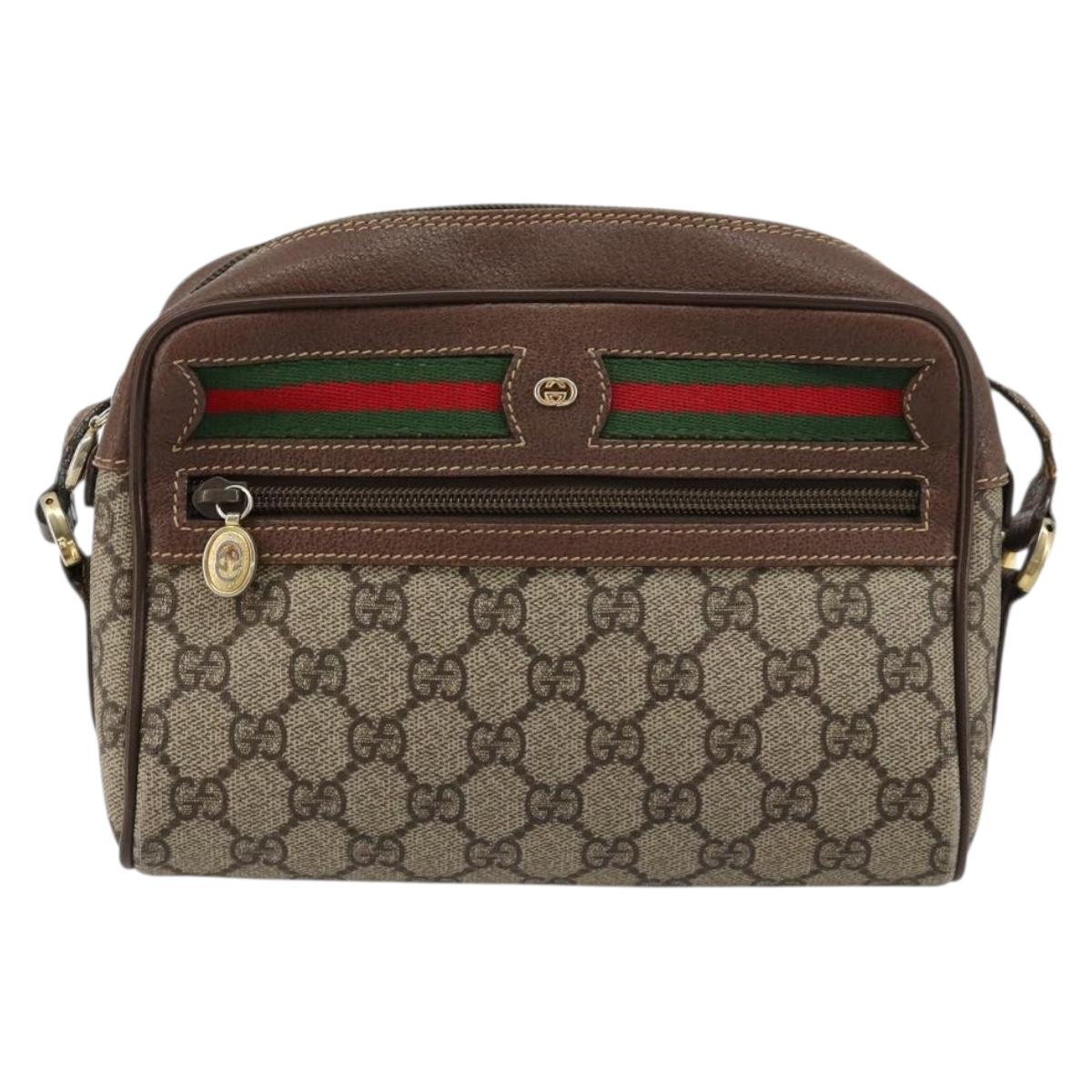 GUCCI GG Supreme Web Sherry Line Bag PVC Beige Gold 001 50 6655 Auth BA13016