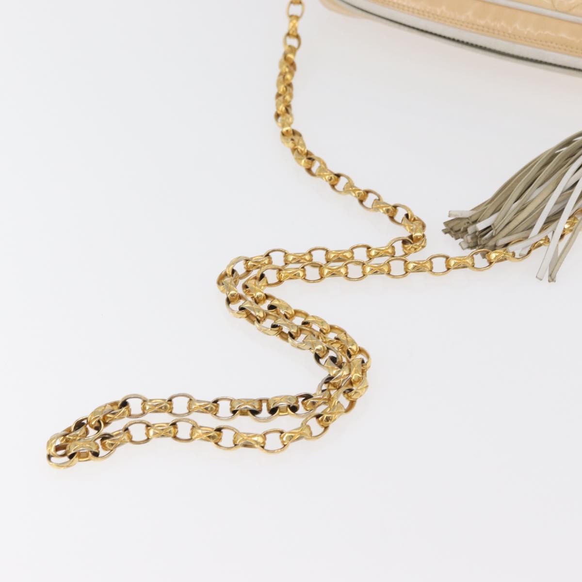 CHANEL Matelasse Chain Shoulder Bag Patent Leather Ivory Gold CC Auth BA13017
