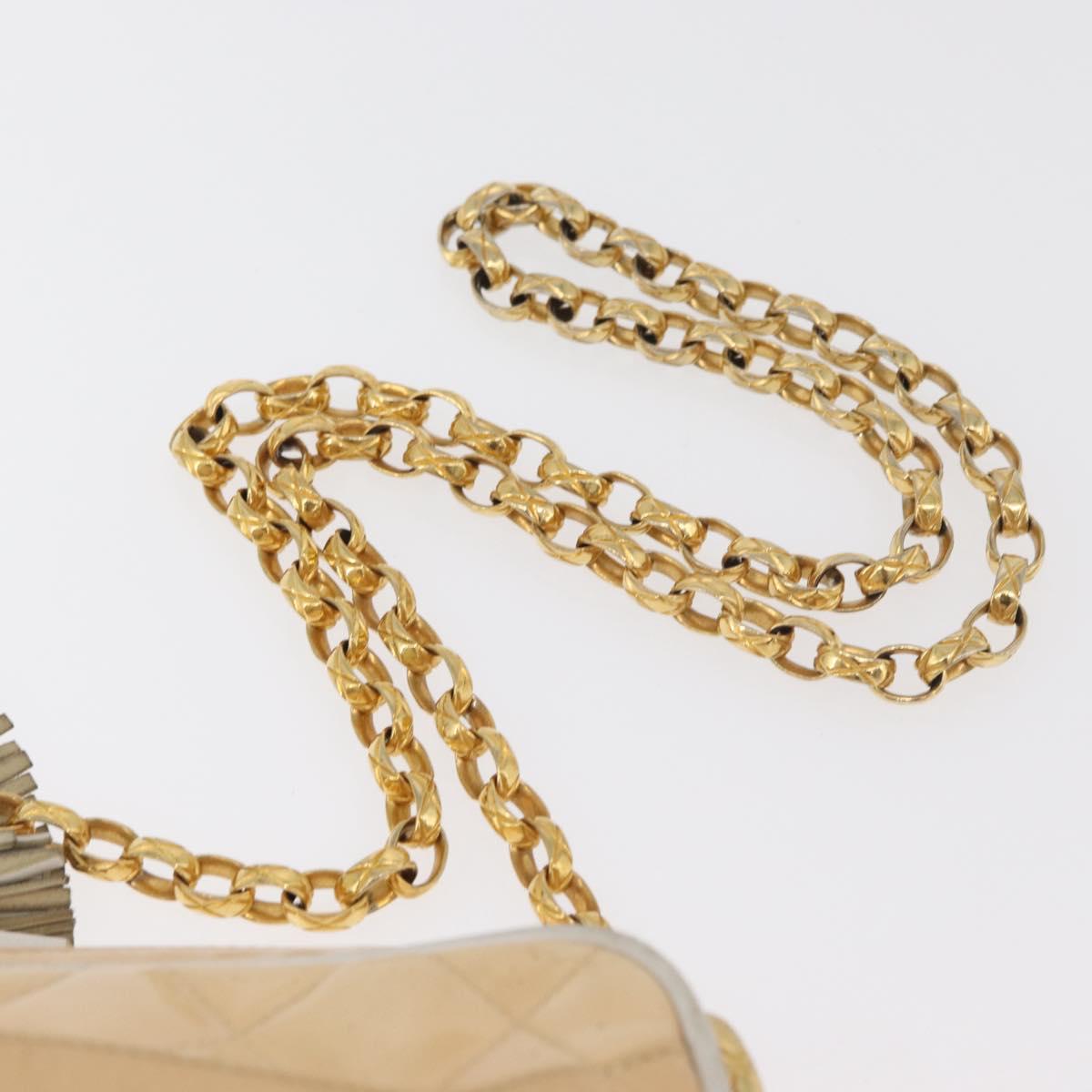 CHANEL Matelasse Chain Shoulder Bag Patent Leather Ivory Gold CC Auth BA13017