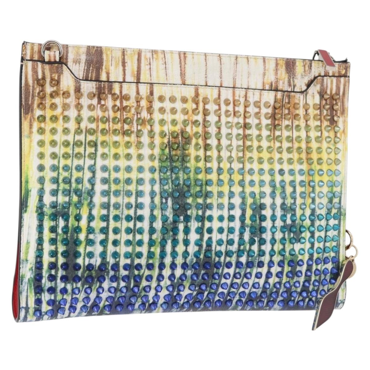 Christian Louboutin Clutch Bag Leather Multicolor Silver Auth BA13018A
