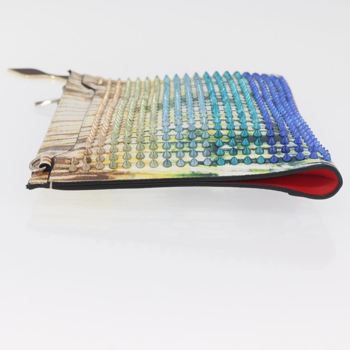 Christian Louboutin Clutch Bag Leather Multicolor Silver Auth BA13018A