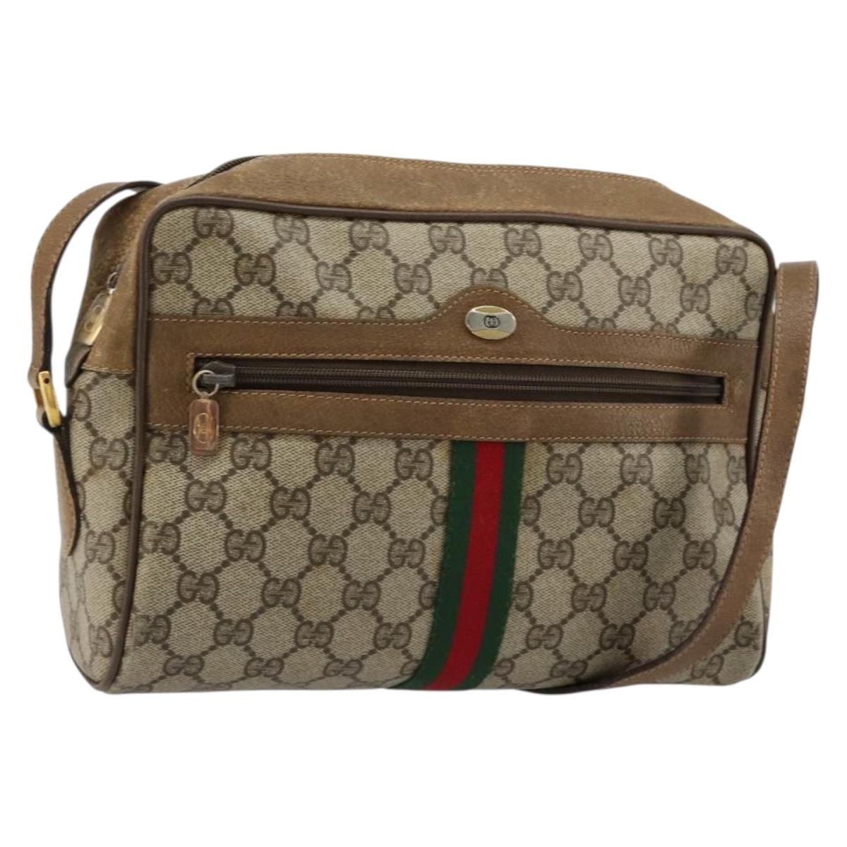 GUCCI GG Supreme Web Sherry Line Bag PVC Beige Gold 56 02 005 Auth BA13019