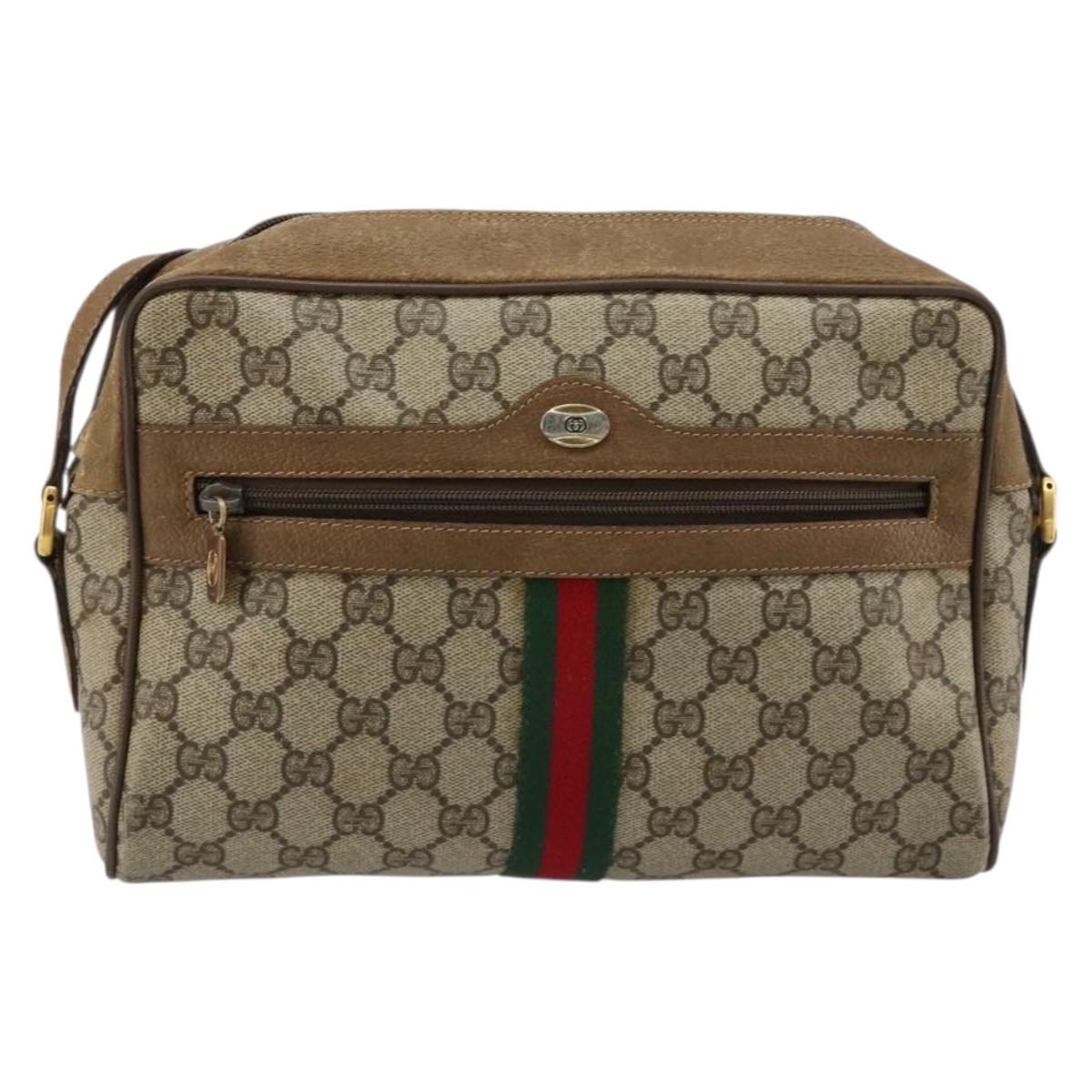 GUCCI GG Supreme Web Sherry Line Bag PVC Beige Gold 56 02 005 Auth BA13019