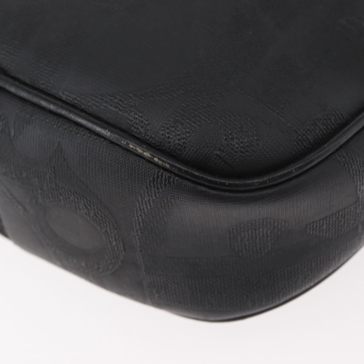 Christian Dior Trotter Canvas Shoulder Bag PVC Black Gold Auth BA13023
