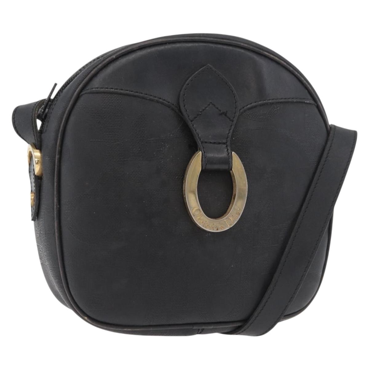 Christian Dior Trotter Canvas Shoulder Bag PVC Black Gold Auth BA13023