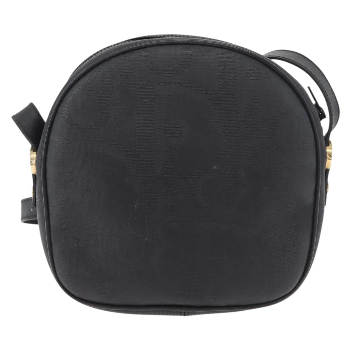 Christian Dior Trotter Canvas Shoulder Bag PVC Black Gold Auth BA13023