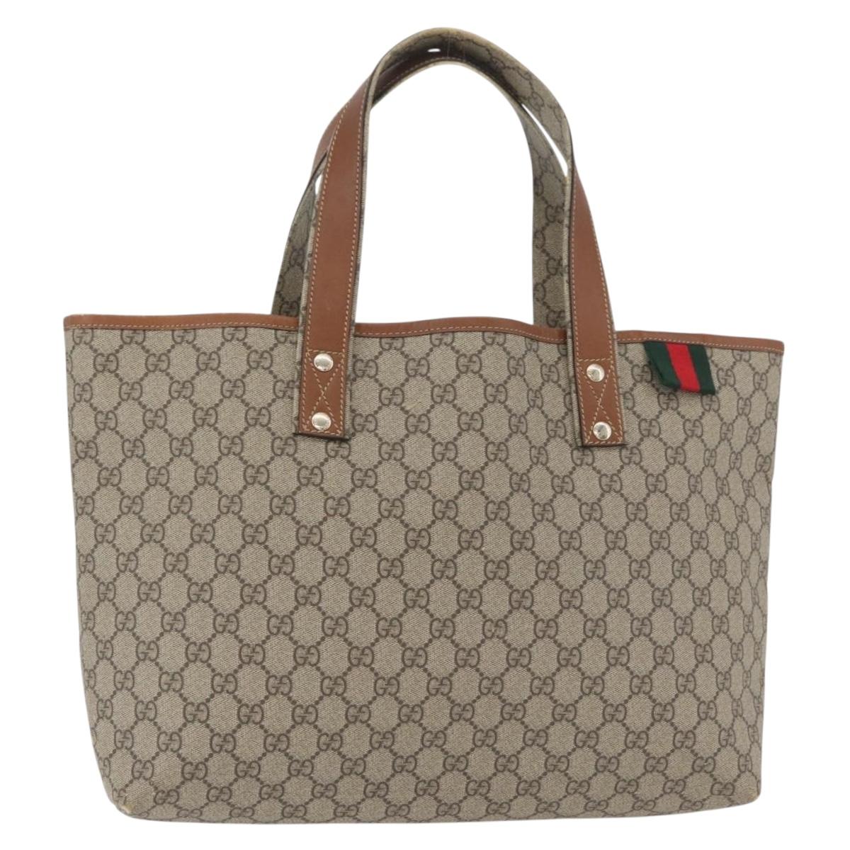 GUCCI GG Supreme Web Sherry Line Tote Bag PVC Beige Gold 211134 Auth BA13026