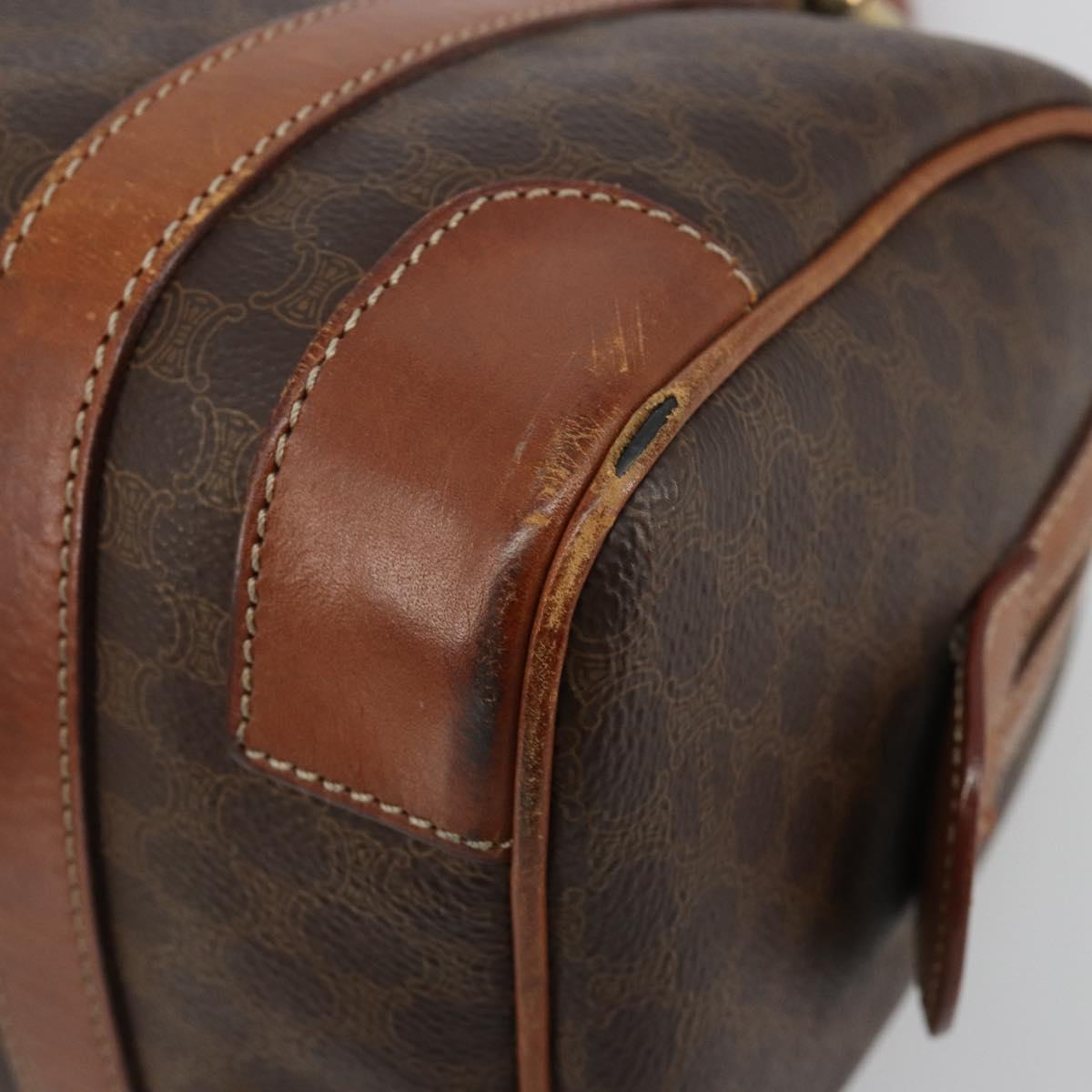 CELINE Macadam Canvas Boston Bag PVC Leather Brown Gold Auth BA13029