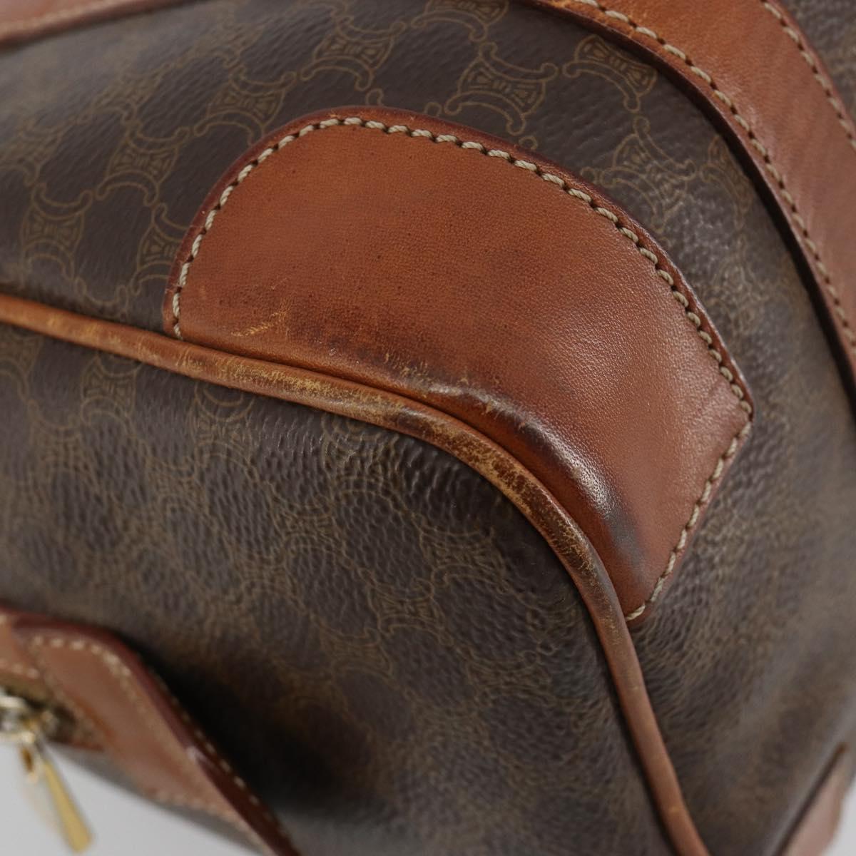 CELINE Macadam Canvas Boston Bag PVC Leather Brown Gold Auth BA13029