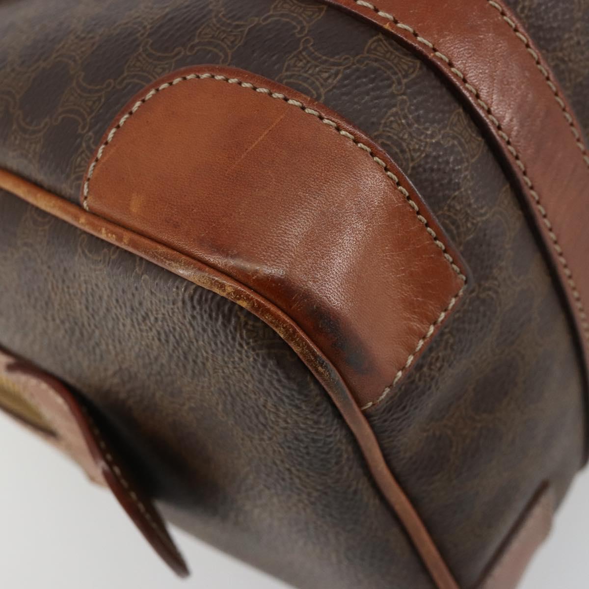 CELINE Macadam Canvas Boston Bag PVC Leather Brown Gold Auth BA13029