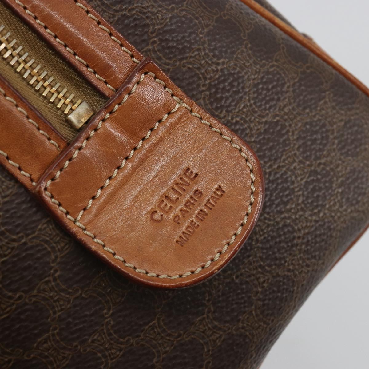 CELINE Macadam Canvas Boston Bag PVC Leather Brown Gold Auth BA13029
