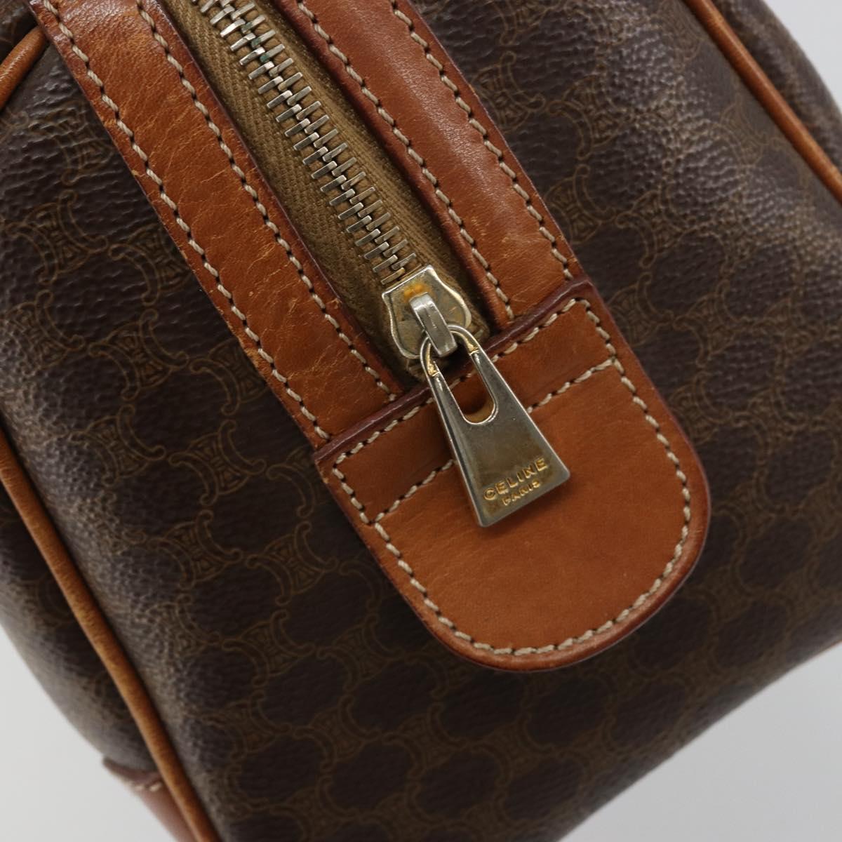 CELINE Macadam Canvas Boston Bag PVC Leather Brown Gold Auth BA13029
