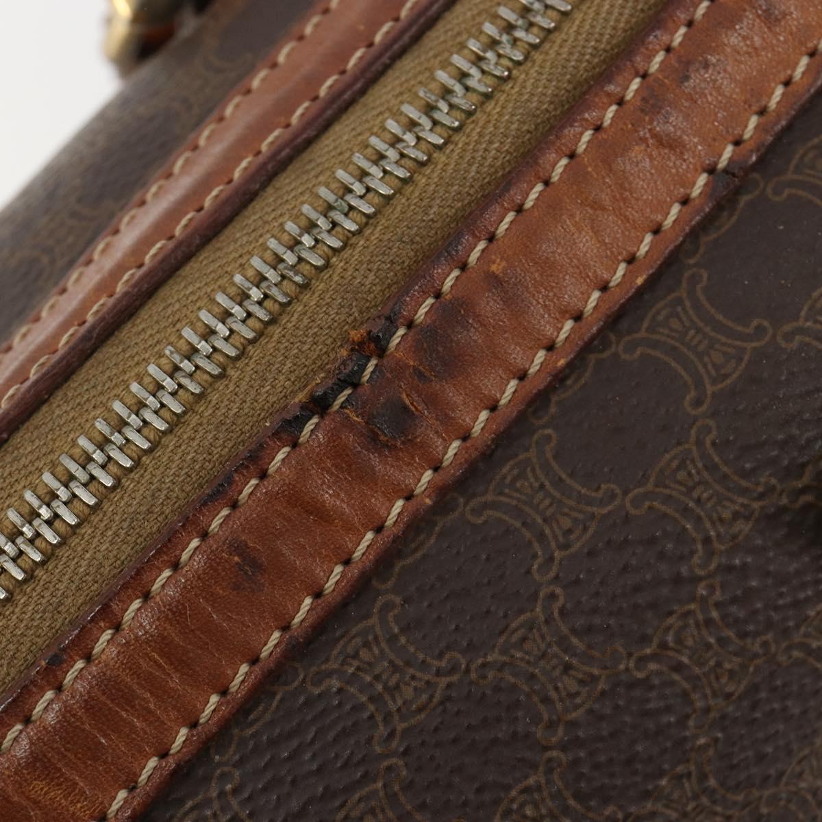 CELINE Macadam Canvas Boston Bag PVC Leather Brown Gold Auth BA13029