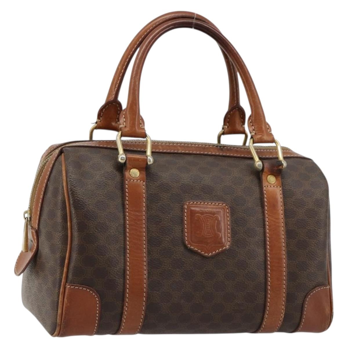 CELINE Macadam Canvas Boston Bag PVC Leather Brown Gold Auth BA13029