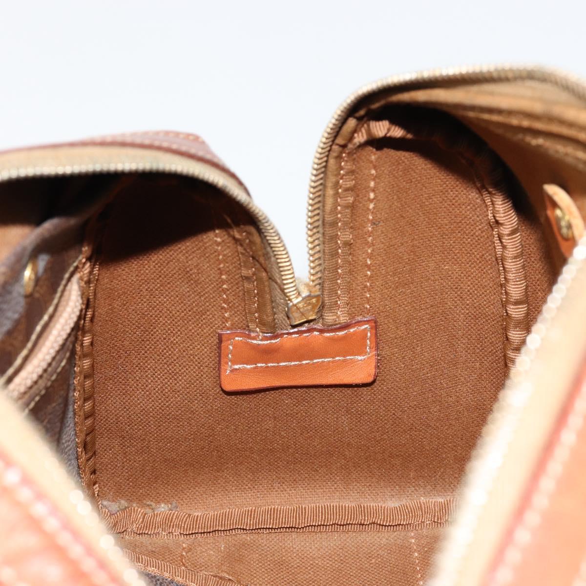 CELINE Macadam Canvas Boston Bag PVC Leather Brown Gold Auth BA13029