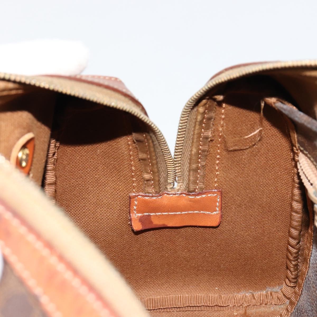 CELINE Macadam Canvas Boston Bag PVC Leather Brown Gold Auth BA13029