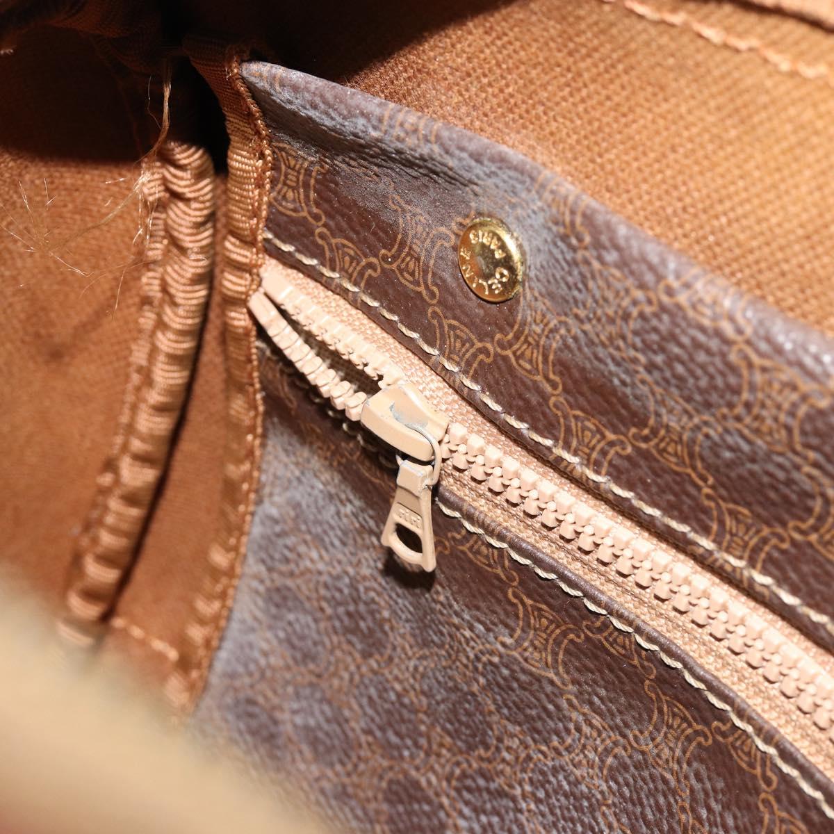CELINE Macadam Canvas Boston Bag PVC Leather Brown Gold Auth BA13029