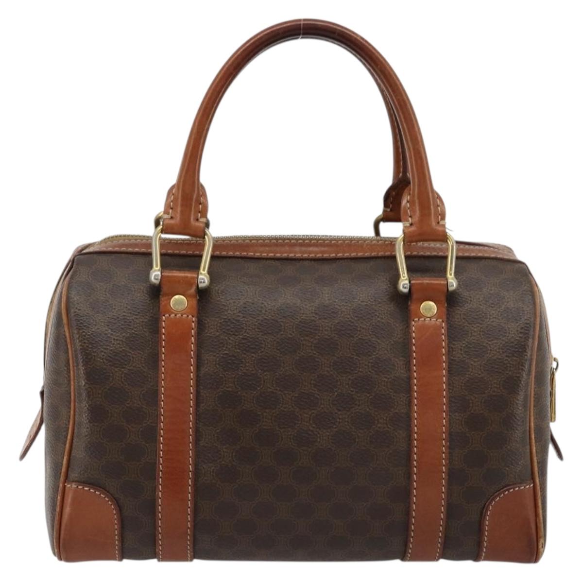 CELINE Macadam Canvas Boston Bag PVC Leather Brown Gold Auth BA13029