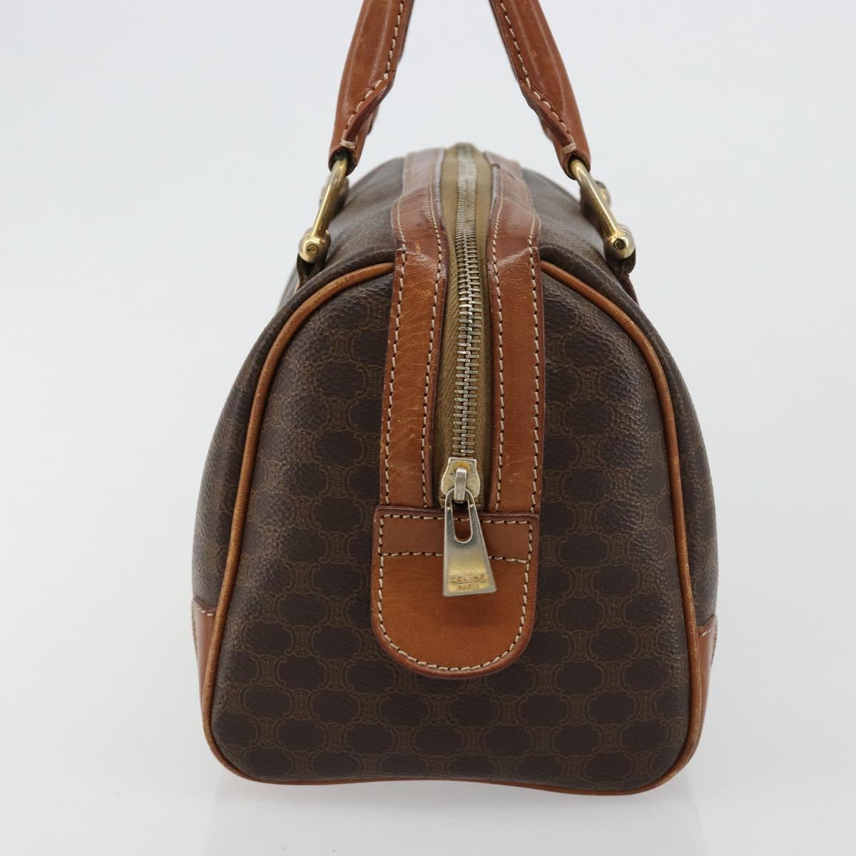 CELINE Macadam Canvas Boston Bag PVC Leather Brown Gold Auth BA13029
