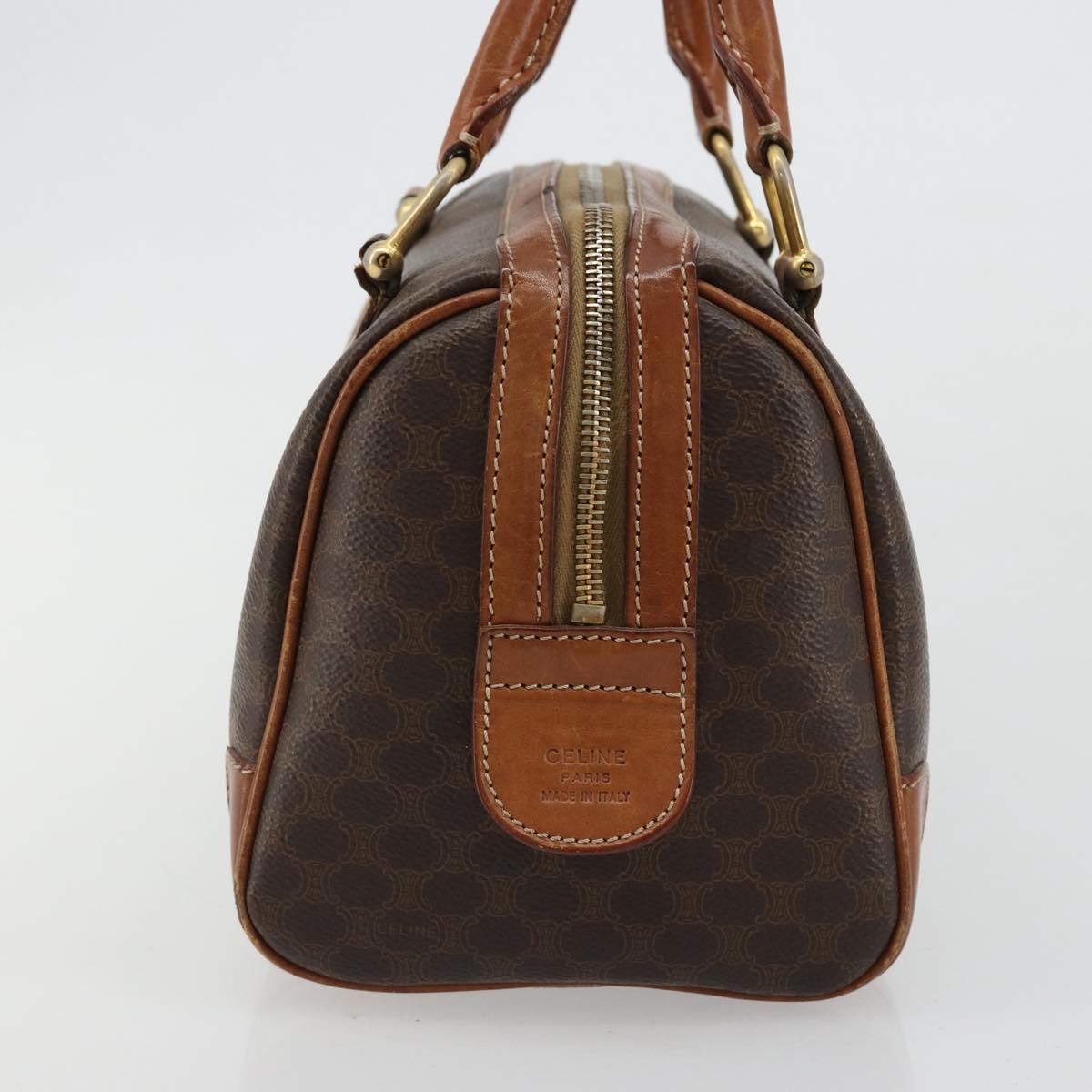 CELINE Macadam Canvas Boston Bag PVC Leather Brown Gold Auth BA13029