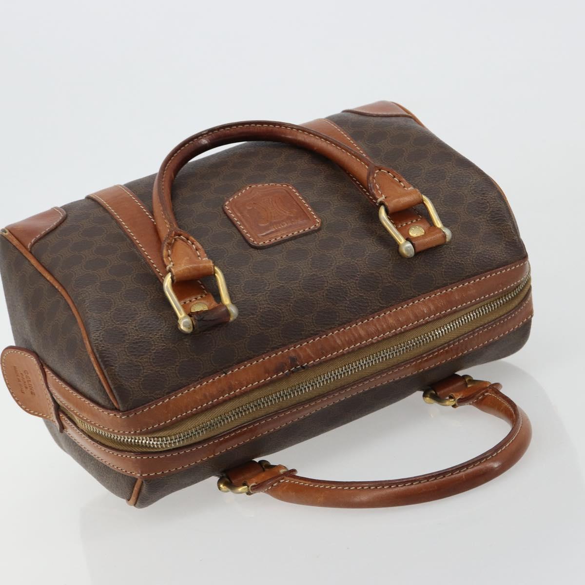 CELINE Macadam Canvas Boston Bag PVC Leather Brown Gold Auth BA13029