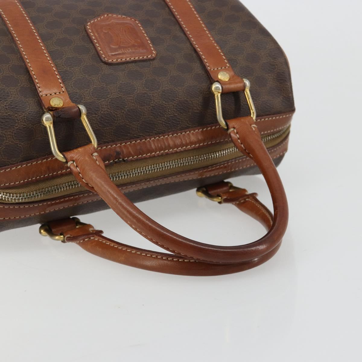 CELINE Macadam Canvas Boston Bag PVC Leather Brown Gold Auth BA13029