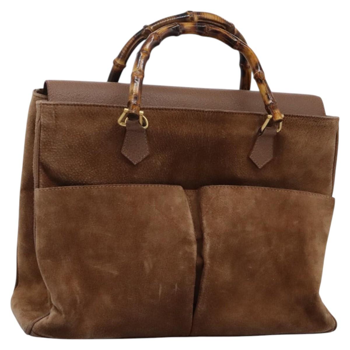 GUCCI Bamboo Hand Bag Suede Brown Gold 002 123 0322 Auth BA1303