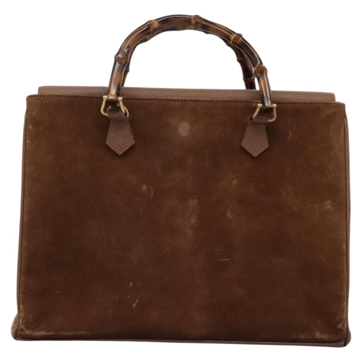 GUCCI Bamboo Hand Bag Suede Brown Gold 002 123 0322 Auth BA1303