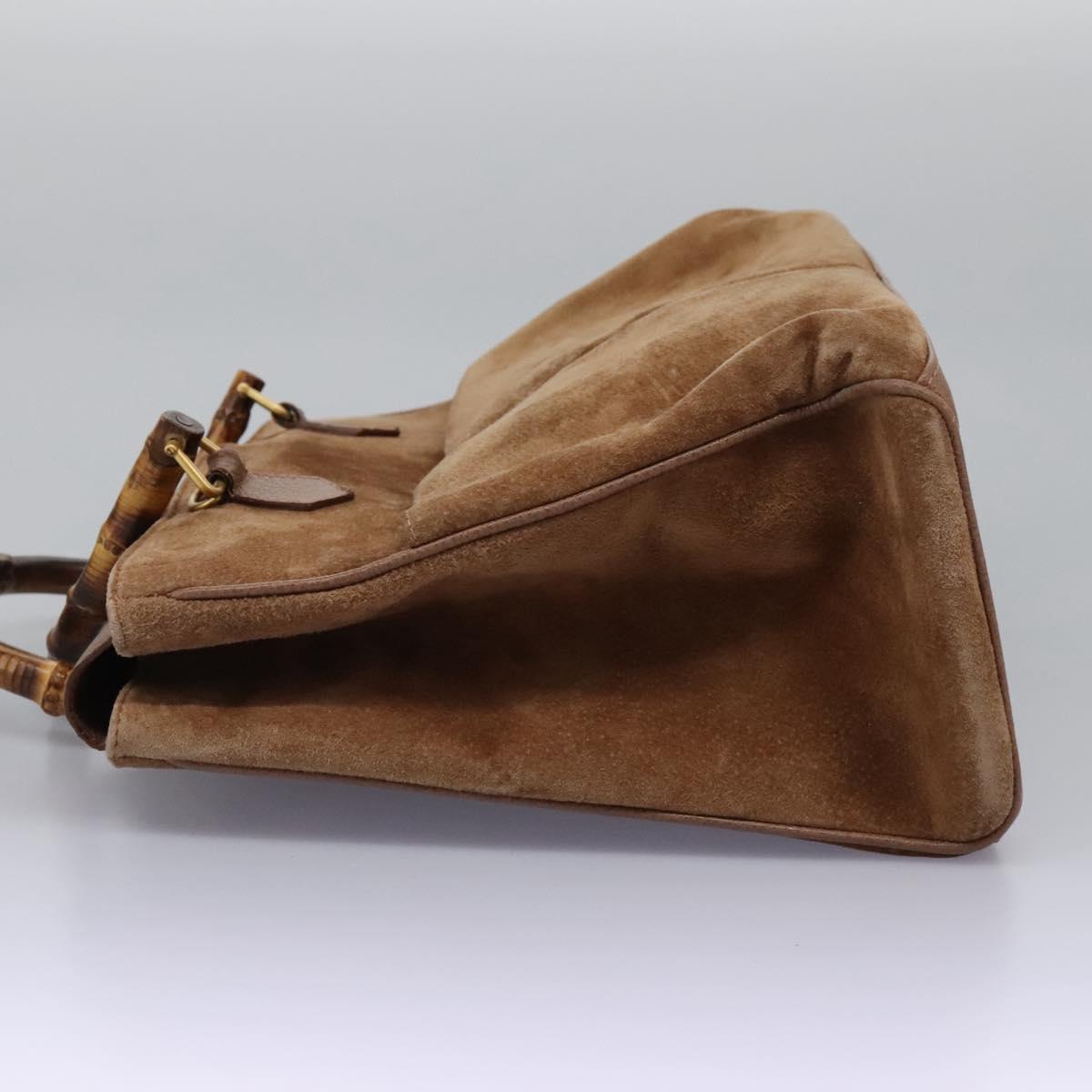 GUCCI Bamboo Hand Bag Suede Brown Gold 002 123 0322 Auth BA1303