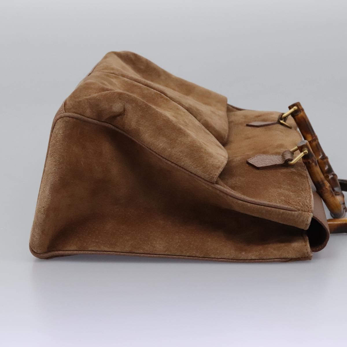 GUCCI Bamboo Hand Bag Suede Brown Gold 002 123 0322 Auth BA1303