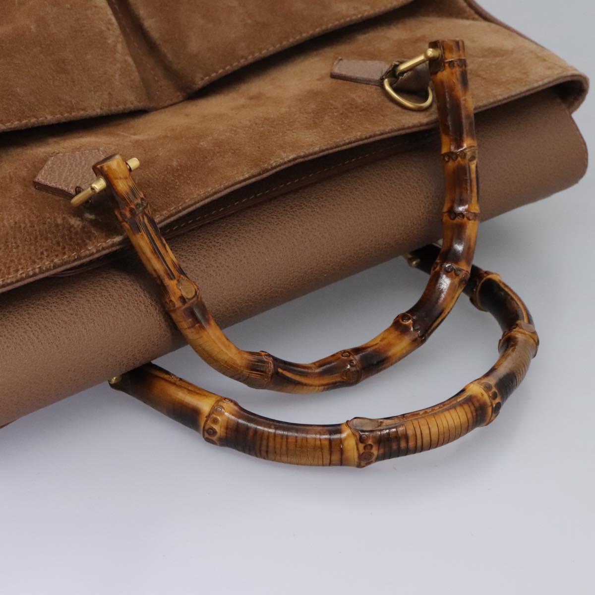 GUCCI Bamboo Hand Bag Suede Brown Gold 002 123 0322 Auth BA1303