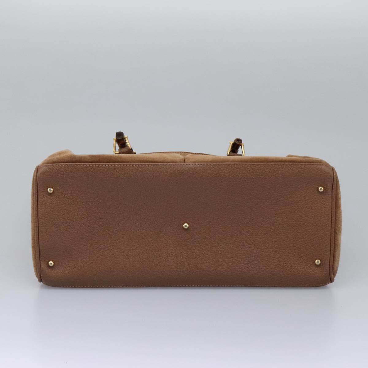 GUCCI Bamboo Hand Bag Suede Brown Gold 002 123 0322 Auth BA1303