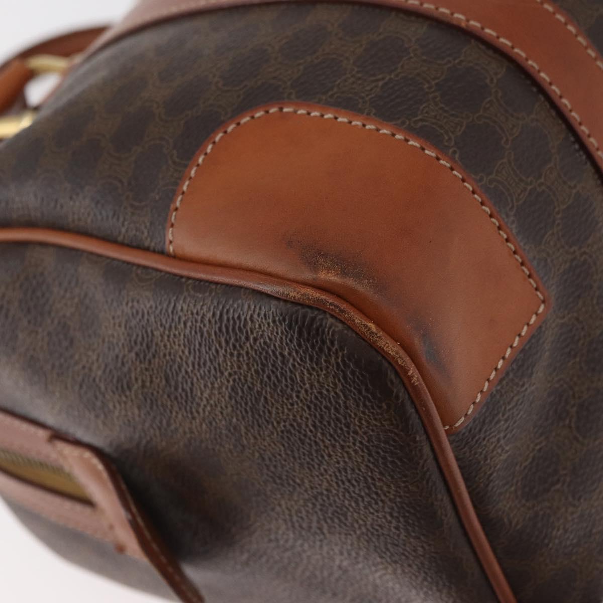 CELINE Macadam Canvas Boston Bag PVC Leather Brown Gold Auth BA13030