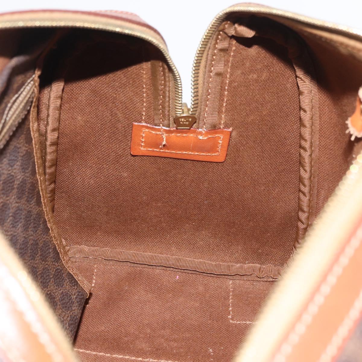 CELINE Macadam Canvas Boston Bag PVC Leather Brown Gold Auth BA13030
