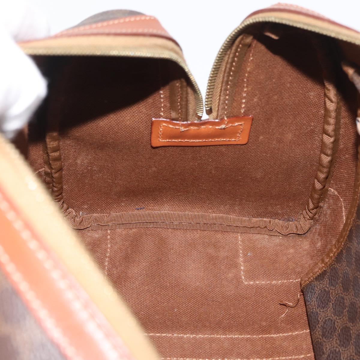 CELINE Macadam Canvas Boston Bag PVC Leather Brown Gold Auth BA13030