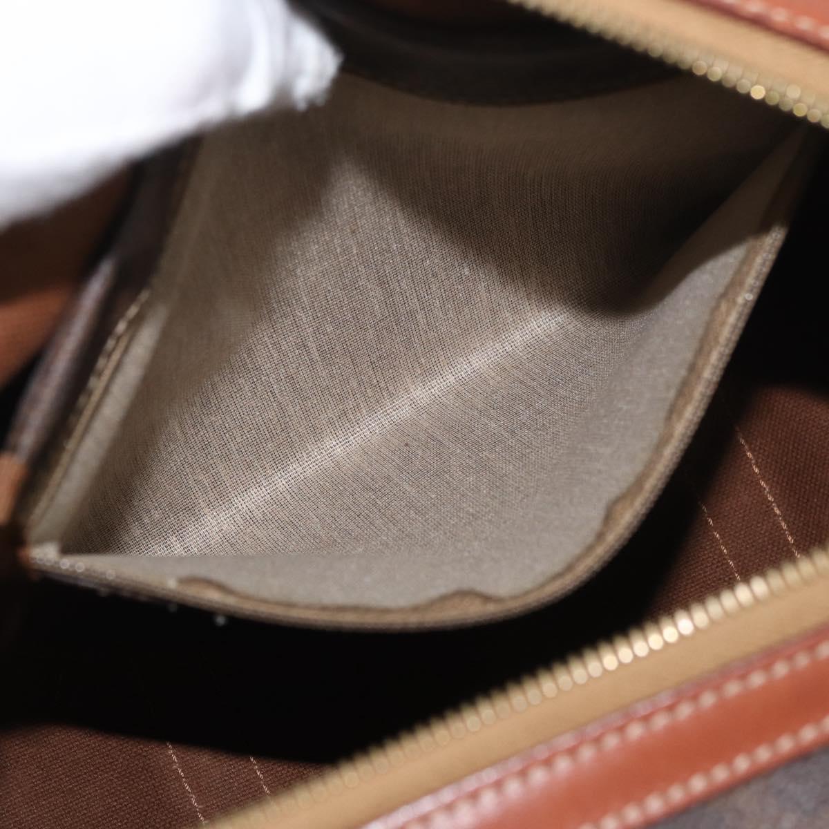 CELINE Macadam Canvas Boston Bag PVC Leather Brown Gold Auth BA13030