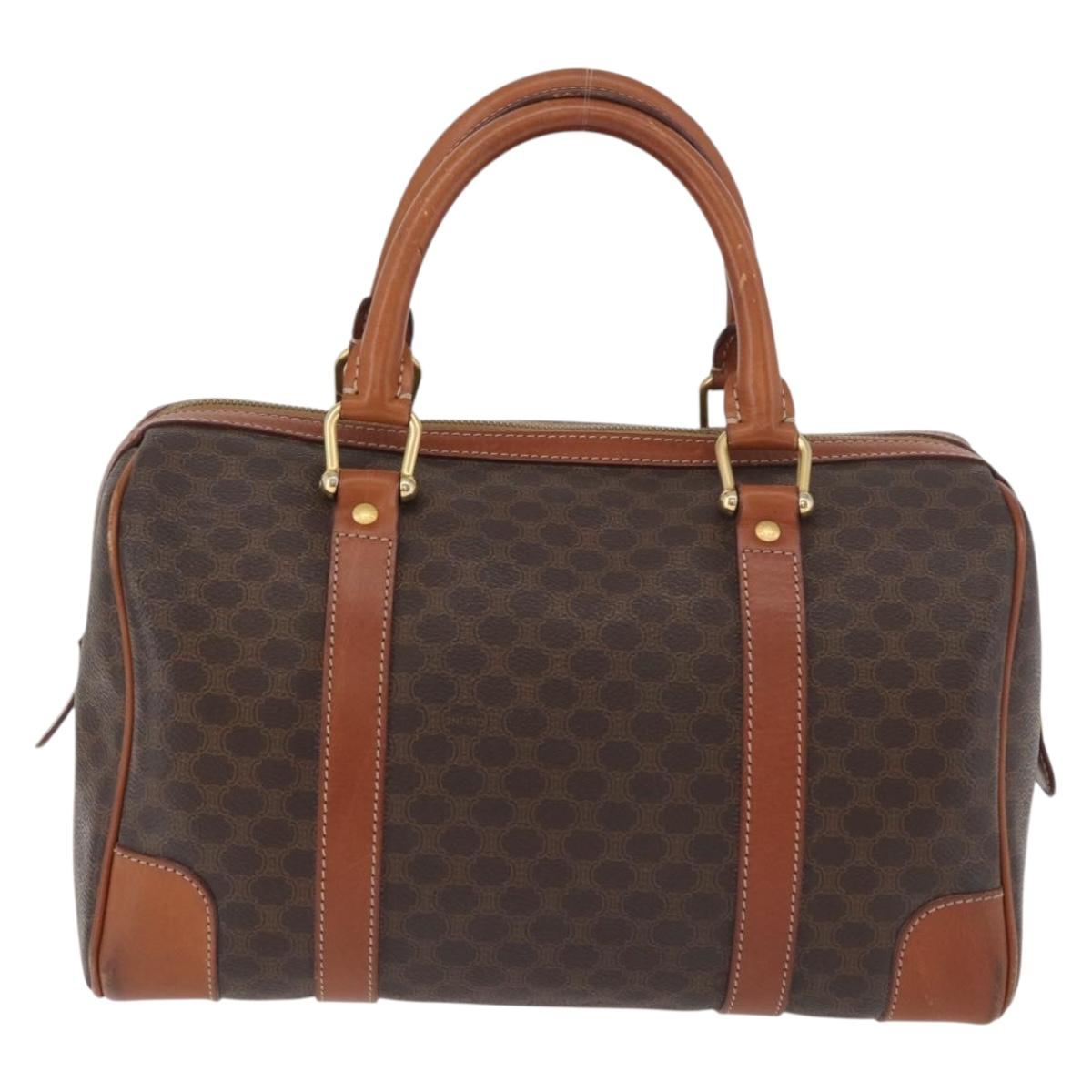 CELINE Macadam Canvas Boston Bag PVC Leather Brown Gold Auth BA13030