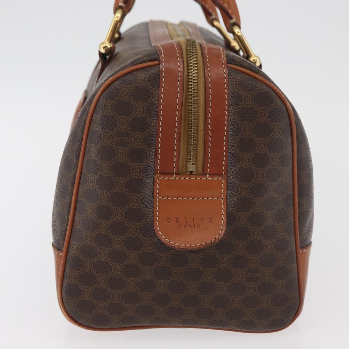 CELINE Macadam Canvas Boston Bag PVC Leather Brown Gold Auth BA13030