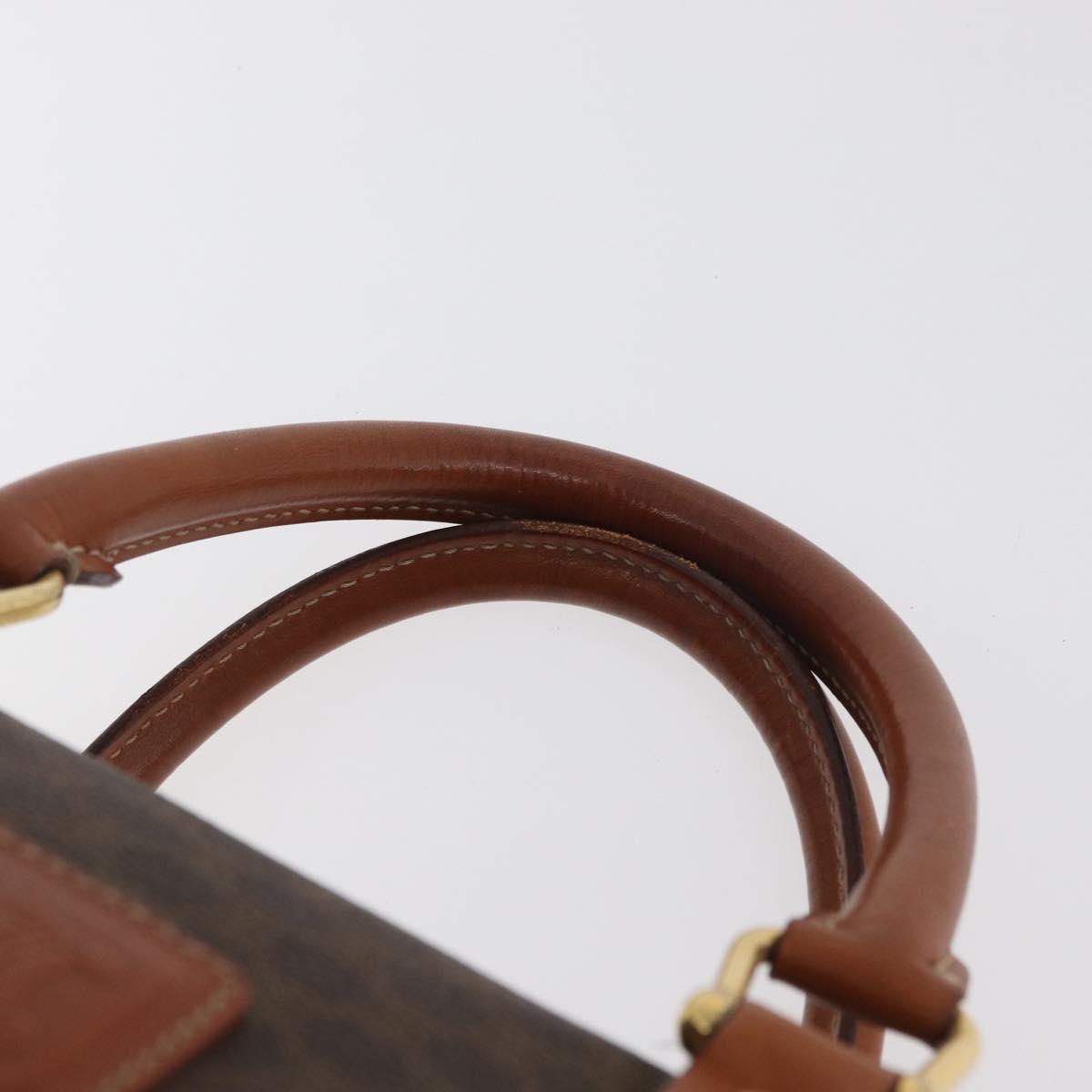 CELINE Macadam Canvas Boston Bag PVC Leather Brown Gold Auth BA13030