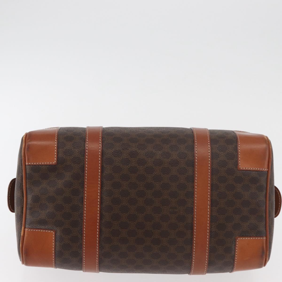 CELINE Macadam Canvas Boston Bag PVC Leather Brown Gold Auth BA13030