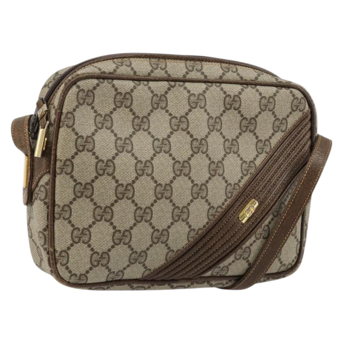 GUCCI GG Supreme Shoulder Bag PVC Beige Gold Auth BA13033
