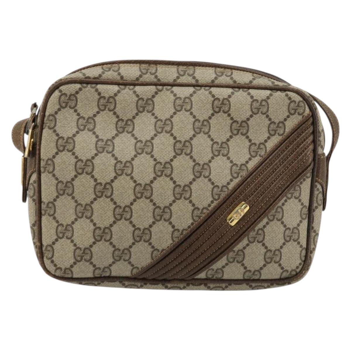 GUCCI GG Supreme Shoulder Bag PVC Beige Gold Auth BA13033