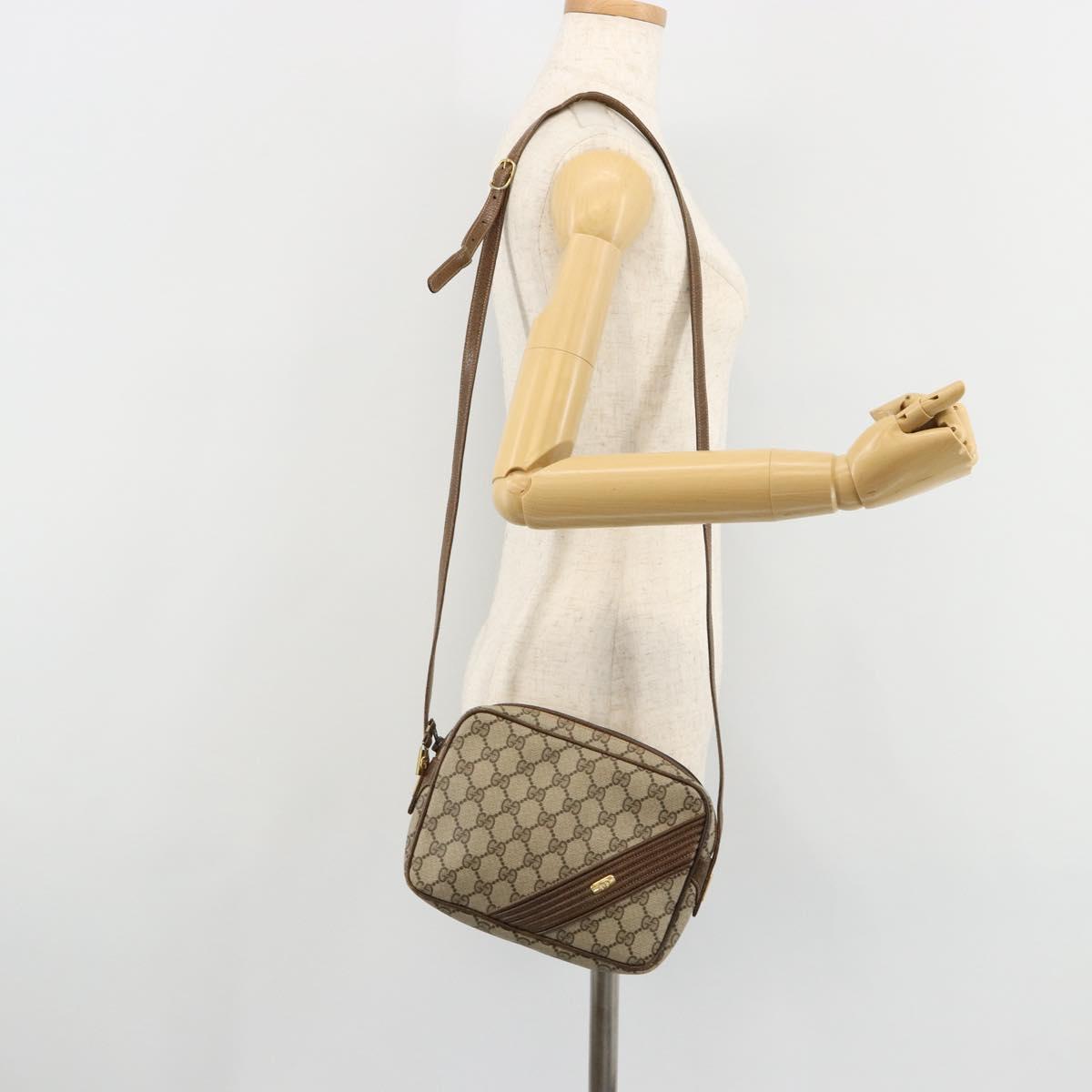 GUCCI GG Supreme Shoulder Bag PVC Beige Gold Auth BA13033