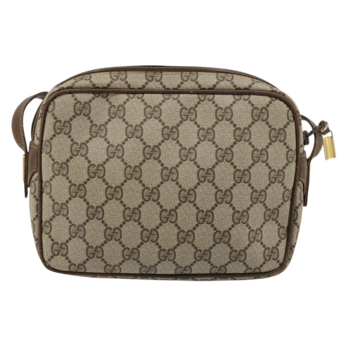 GUCCI GG Supreme Shoulder Bag PVC Beige Gold Auth BA13033