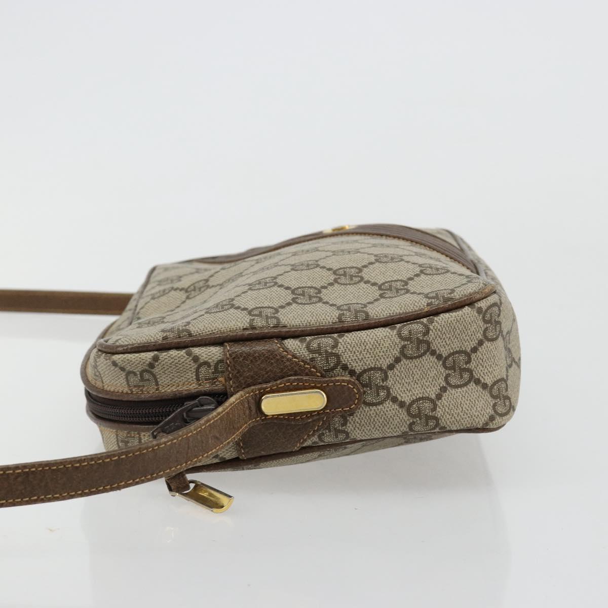 GUCCI GG Supreme Shoulder Bag PVC Beige Gold Auth BA13033