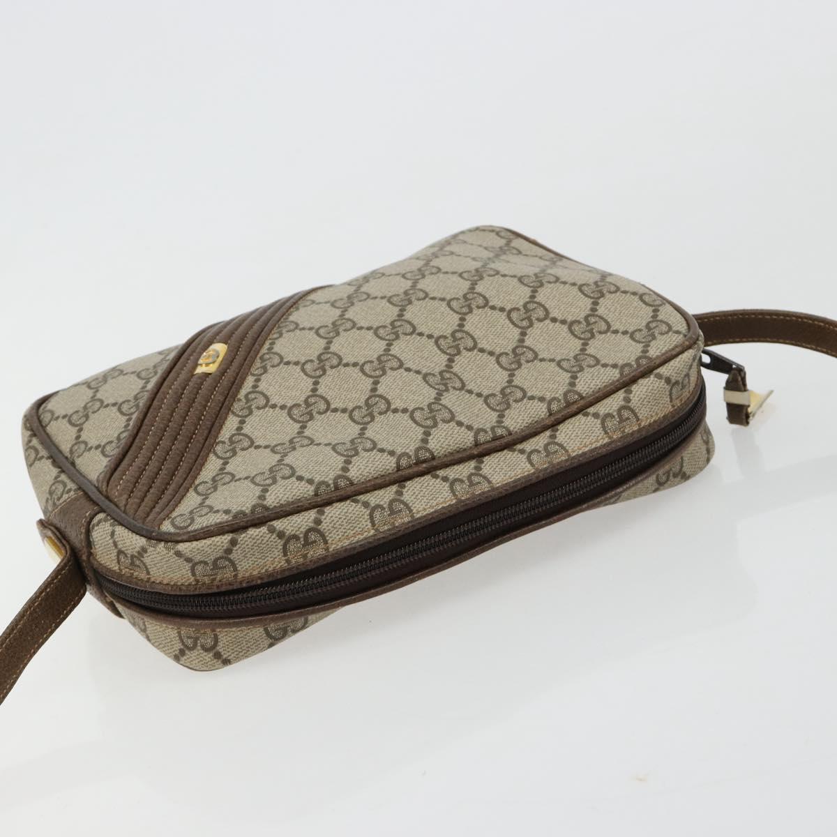 GUCCI GG Supreme Shoulder Bag PVC Beige Gold Auth BA13033